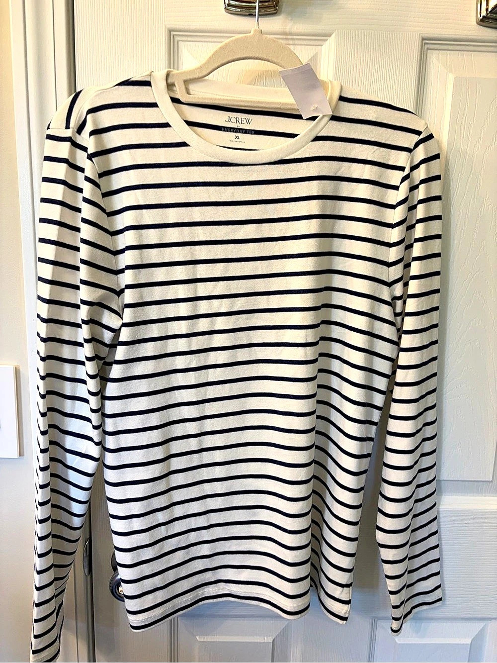 J.Crew Everyday Tee Striped Long Sleeve Tee White & Blue XL NWT